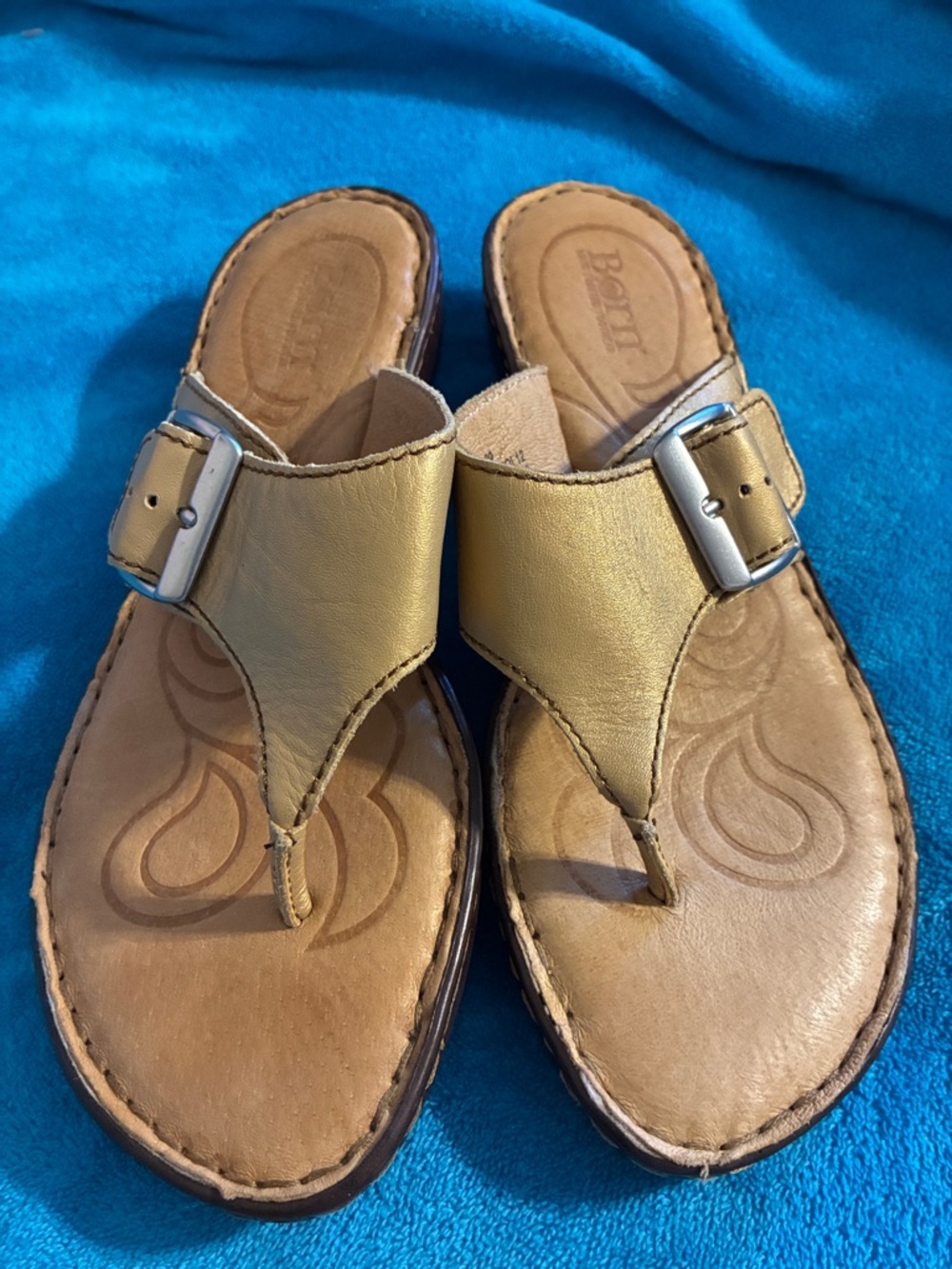 Born Metallic Gold Buckle Thong Sandals